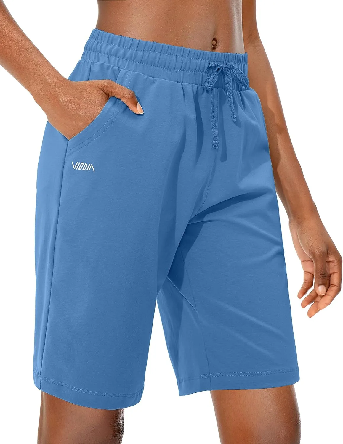 Viodia Women's Bermuda 10" Long Shorts with Pockets Cotton Sweat Shorts Jersey Knee Length Shorts for Summer