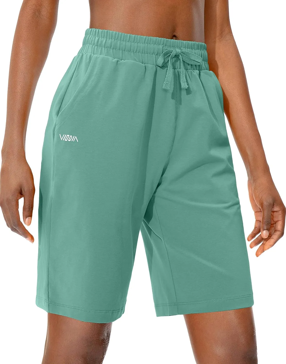 Viodia Women's Bermuda 10" Long Shorts with Pockets Cotton Sweat Shorts Jersey Knee Length Shorts for Summer
