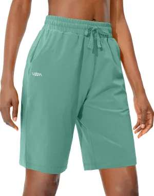 Viodia Women's Bermuda 10" Long Shorts with Pockets Cotton Sweat Shorts Jersey Knee Length Shorts for Summer