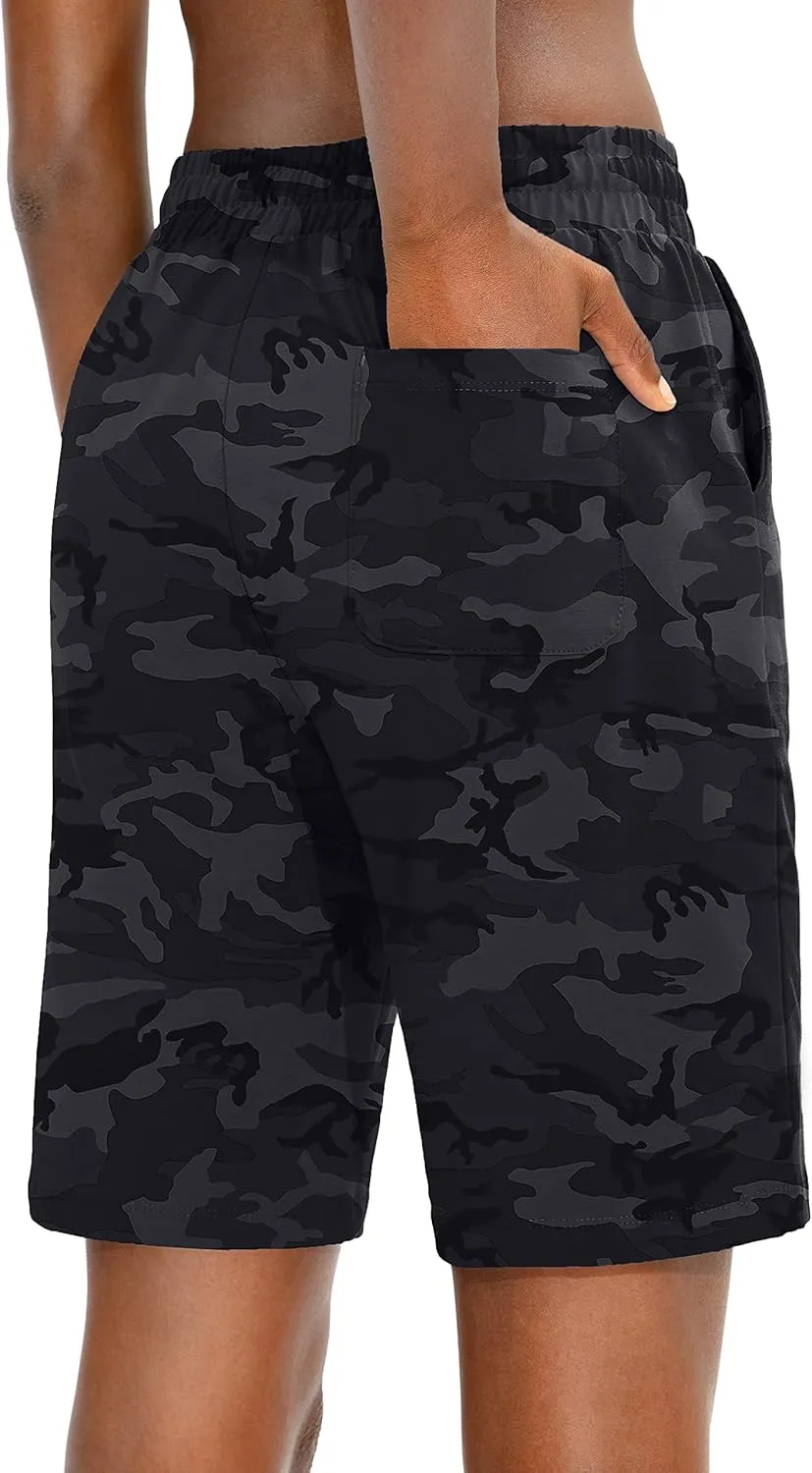 Viodia Women's Bermuda 10" Long Shorts with Pockets Cotton Sweat Shorts Jersey Knee Length Shorts for Summer