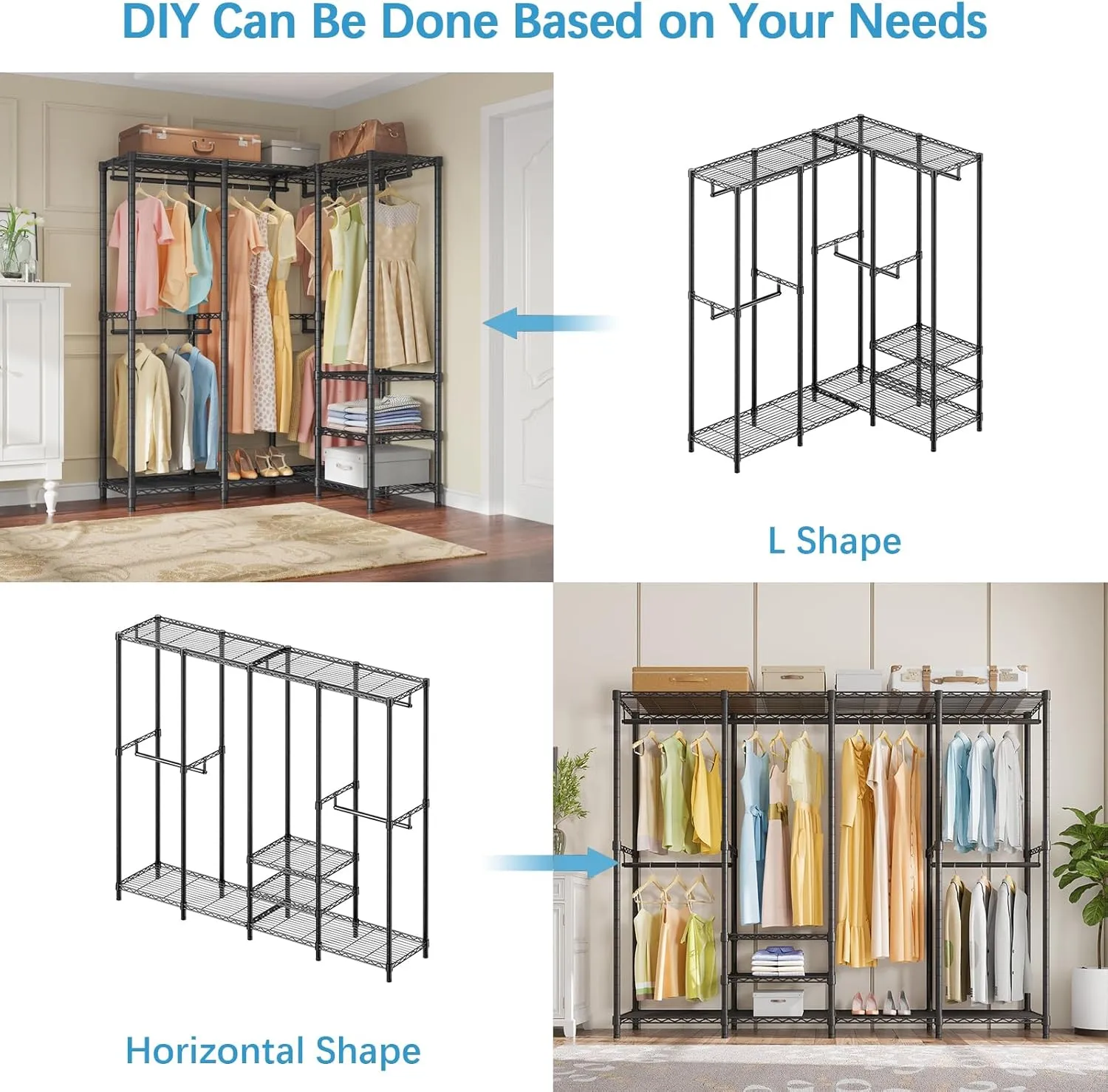 VIPEK V40 Wire Garment Rack Heavy Duty Clothes Rack for Hanging Clothes, Multi-Functional Bedroom Clothing Rack Freestanding Closet Wardrobe Rack, Max Load 1110lbs, Black
