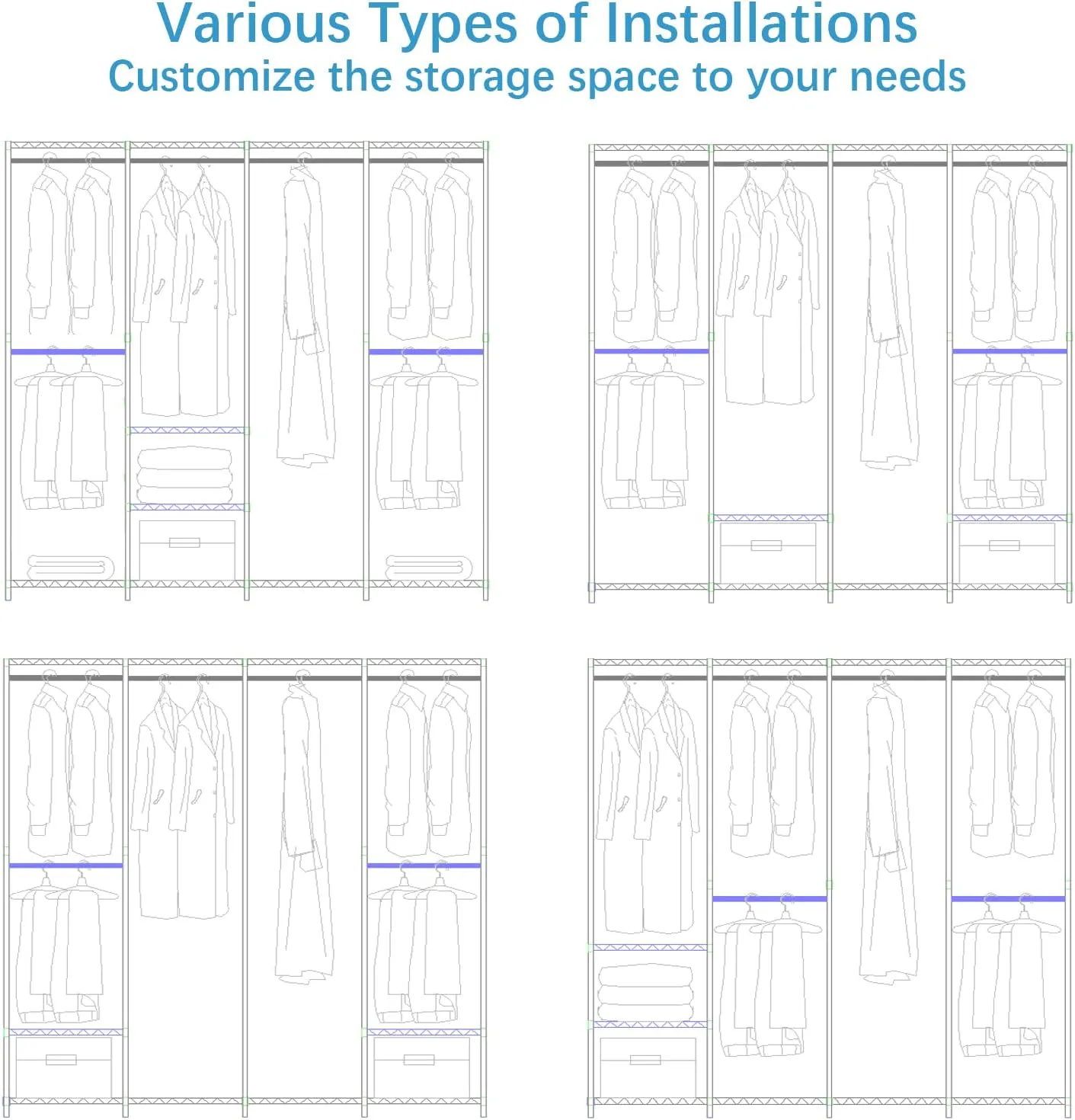 VIPEK V40 Wire Garment Rack Heavy Duty Clothes Racks for Hanging Clothes, Multi-Functional Bedroom Clothing Racks Freestanding Closet Wardrobe Rack, 76" L x 15.7" W x 76.4" H, Max Load 1110lbs, White