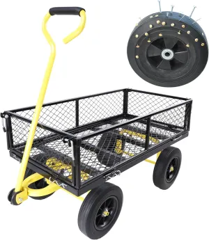Wagon with Removable Sides - Farm, Warehouse & Garden Dump Cart - Solid Yellow Black Wheels