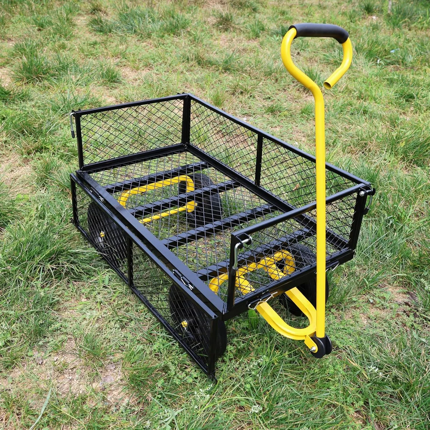 Wagon with Removable Sides - Farm, Warehouse & Garden Dump Cart - Solid Yellow Black Wheels