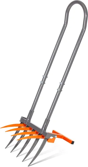 Walensee Broad Fork Tool, Cultivator Tiller Manual Hand Tiller with 9 Tines for Digging and Crushing Soil, 2-in-1 Garden Pitchfork with Sturable U-Shaped Handle for Composting, Spading and Farming