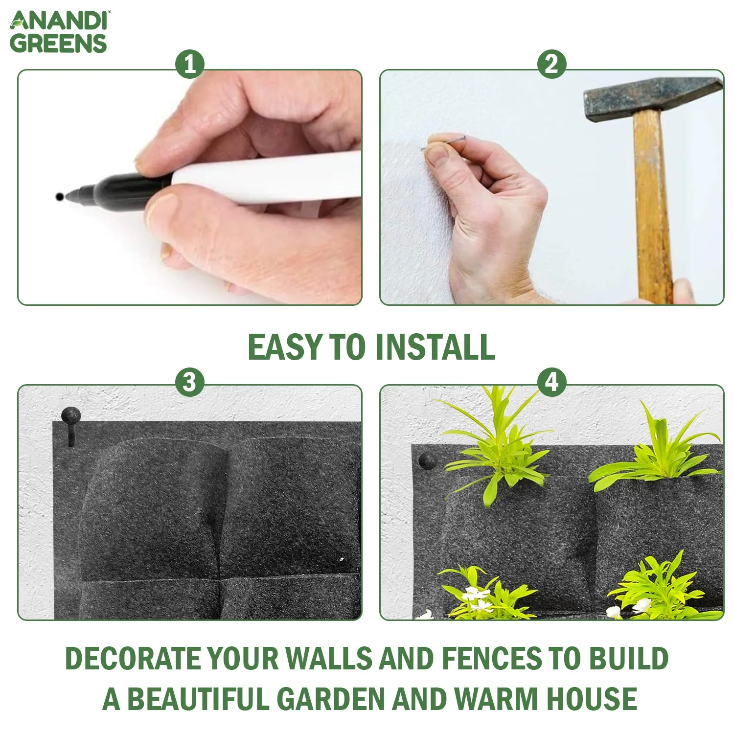 Wall-Mounted Grow Bags - 18 Pockets for Vertical Gardening (Indoor & Outdoor)