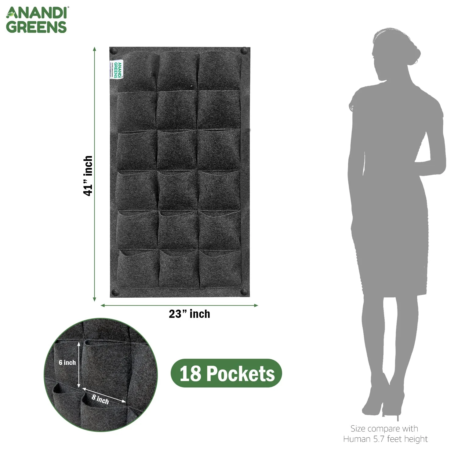 Wall-Mounted Grow Bags - 18 Pockets for Vertical Gardening (Indoor & Outdoor)