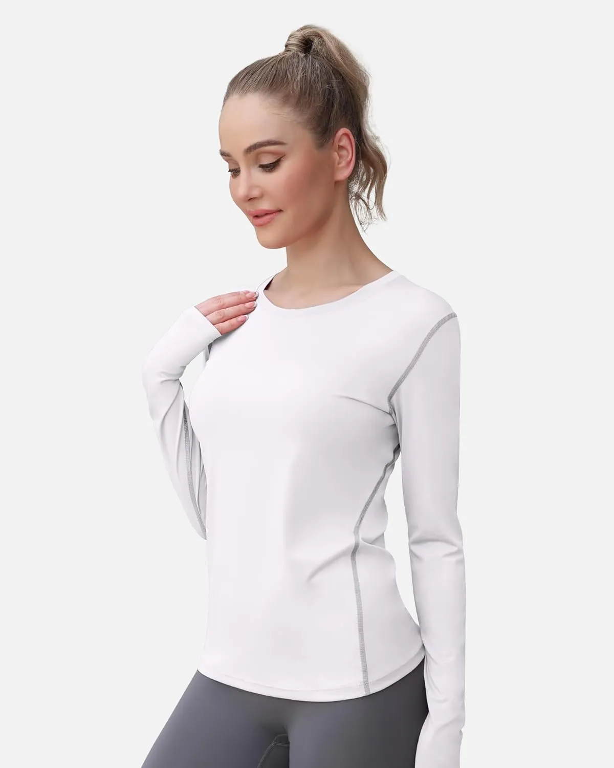 WANAYOU Women's 2-3 Pack Compression Shirt Long Sleeve Dry Fit Workout Tops Breathable Performance Running Athletic T-Shirt