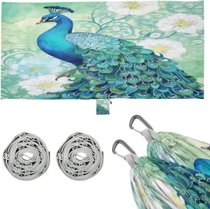 Watercolor Peacock Camping Hammock, 330 lbs with 2 Tree Straps, Carry Bag, Single Portable Hammock for Outdoor/Indoor, Hiking, Beach, Backpacking, Travel