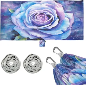 Watercolor Rose Blue Camping Hammock, 330 lbs with 2 Tree Straps, Carry Bag, Single Portable Hammock for Outdoor/Indoor, Hiking, Beach, Backpacking, Travel