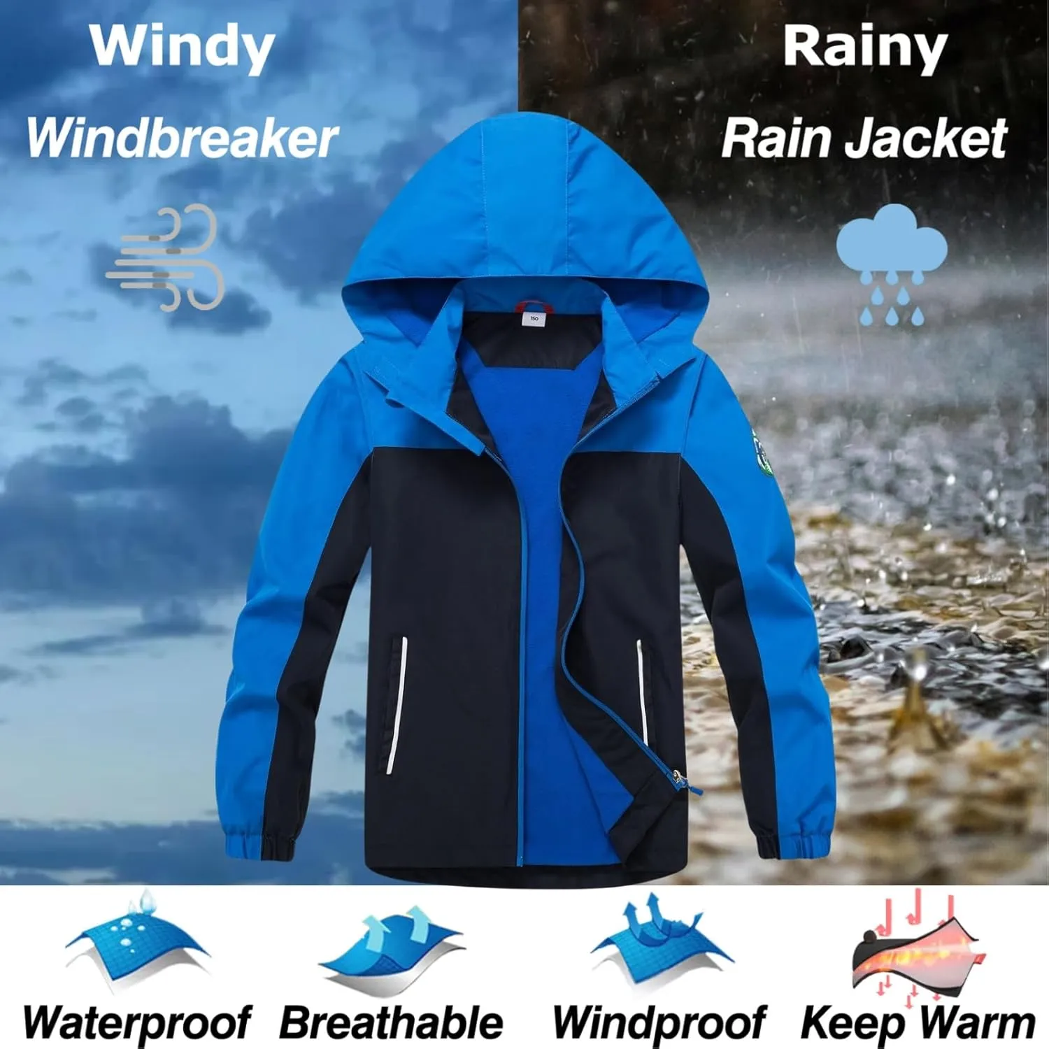 Waterproof Kids Rain Jackets With Hood,Lightweight Toddler Raincoat For Boys Girls，Kids Clothes Windbreaker Jacket