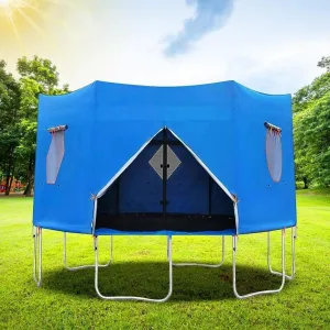 Waterproof Oxford Trampoline Tent Cover & Canopy with Window, Skylight & Sun Shade (6ft-15ft for Round/Straight Pole Trampolines)   Heavy-Duty Galvanized Steel Tent Stakes for Camping Garden (2.44m)