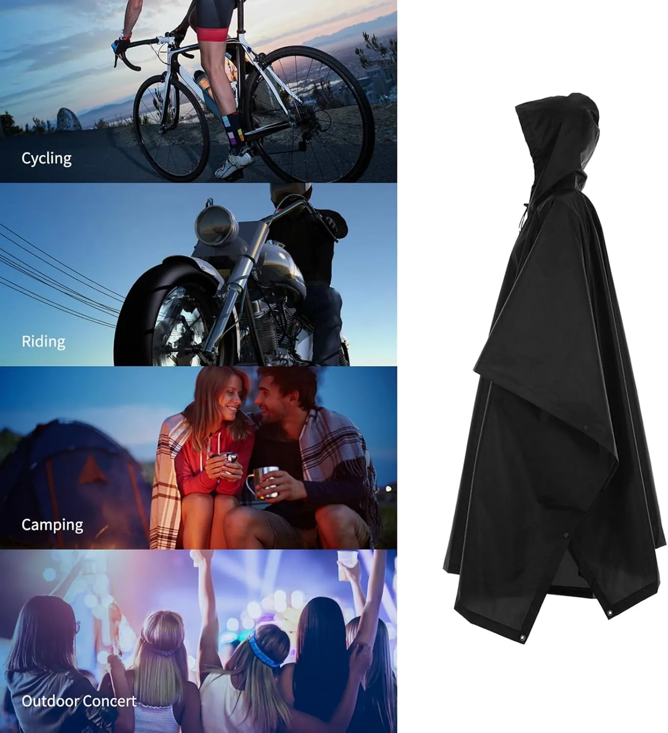 Waterproof Rain Poncho, Lightweight Hooded Rain Coat, Picnic Blanket for Camping, Hiking, Backpacking, Beach