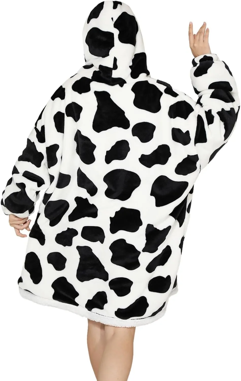 Wearable Blanket Hoodie Oversized Hooded Blanket for Adult Women Super Soft Comfortable Warm Flannel Cow