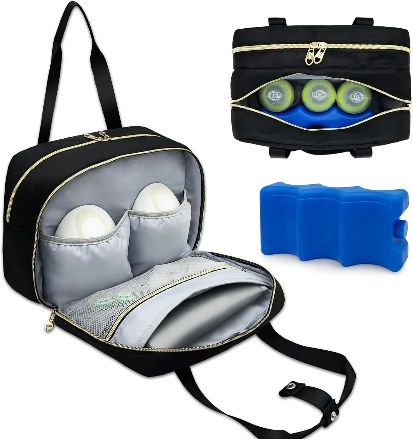 Wearable Breastmilk Bag with Ice Pack Fits for Elvie Hands-Free Pumps and Medela Pump in Style, Portable Pump Carrying Case for for Daycare, Work, and Travel (Bag Only) (Black)