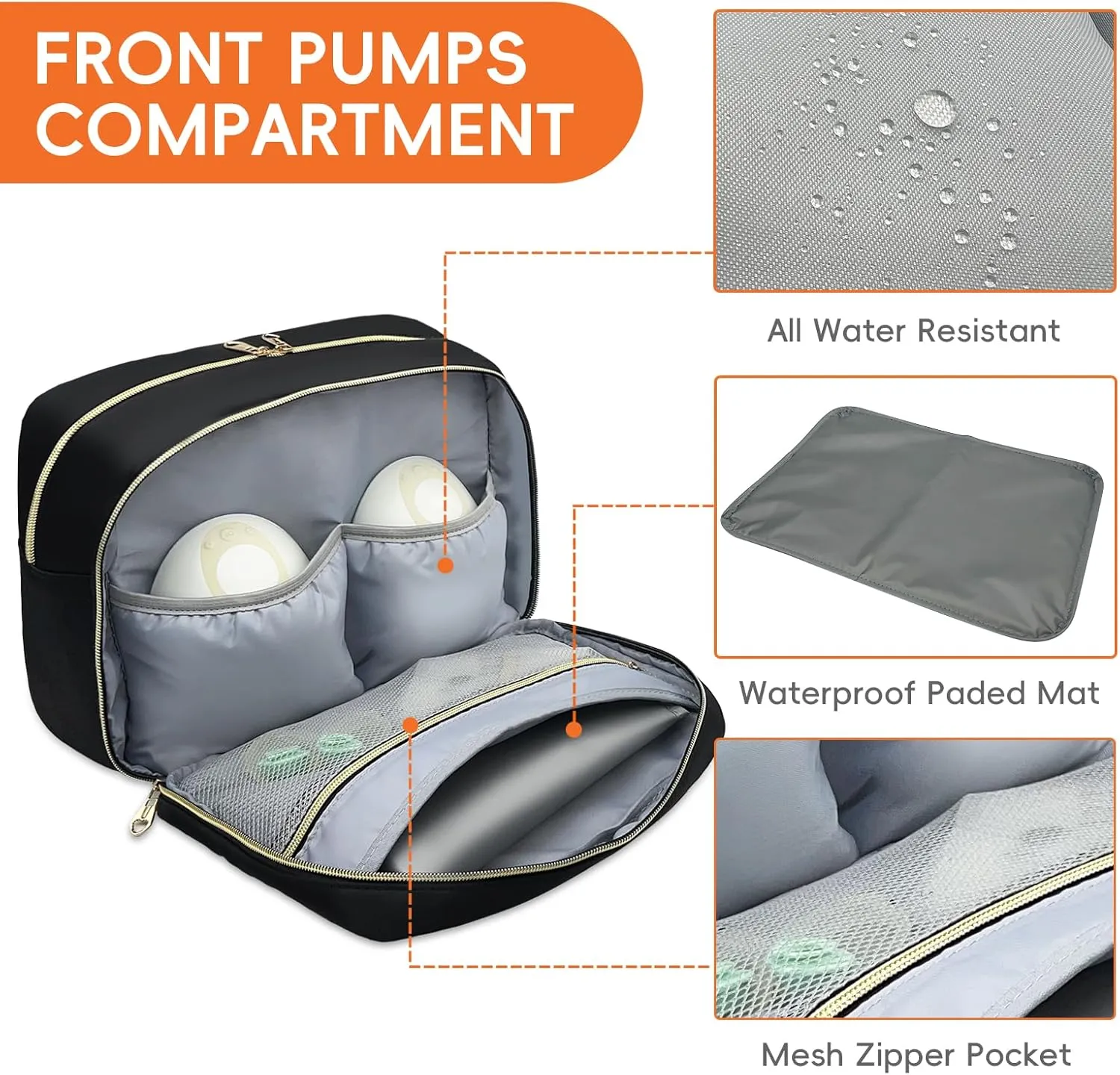 Wearable Breastmilk Bag with Ice Pack Fits for Elvie Hands-Free Pumps and Medela Pump in Style, Portable Pump Carrying Case for for Daycare, Work, and Travel (Bag Only) (Black)