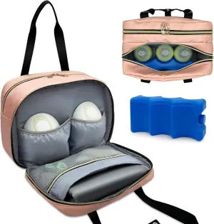 Wearable Breastmilk Bag with Ice Pack Fits for Elvie Hands-Free Pumps and Medela Pump in Style, Portable Pump Carrying Case for for Daycare, Work, and Travel (Bag Only) (Pink)