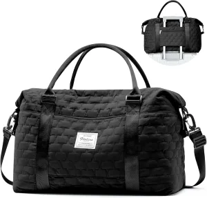 Weekender Duffel Bags for Women Men, Travel Totes Bag for Airplane, Cute Sports Gym Dance Bag Overnight Luggage Bag with Wet Pocket, Carry On Hospital Bag for Labor and Delivery (Large,Black)