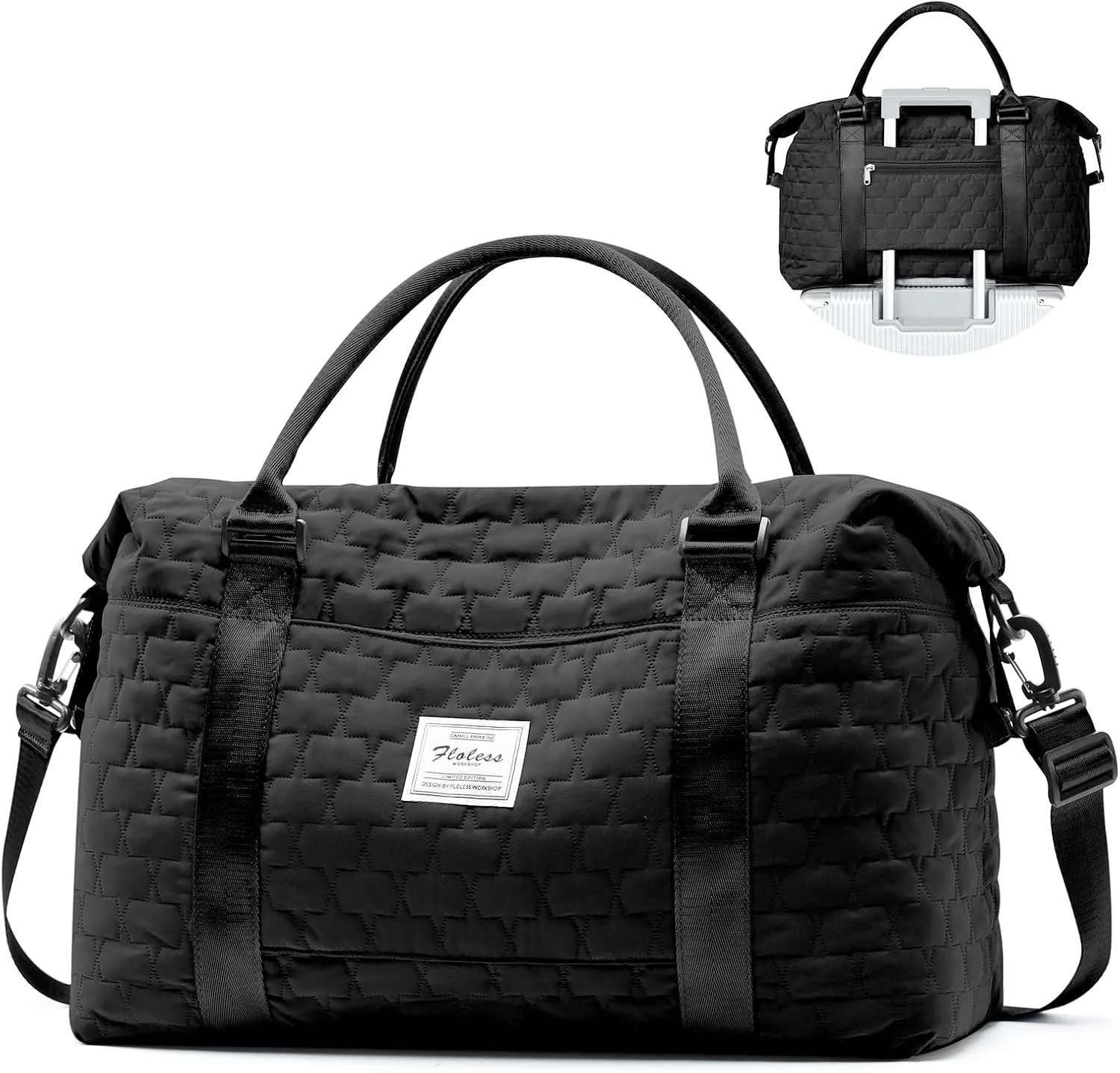 Weekender Duffel Bags for Women Men, Travel Totes Bag for Airplane, Cute Sports Gym Dance Bag Overnight Luggage Bag with Wet Pocket, Carry On Hospital Bag for Labor and Delivery (Large,Black)