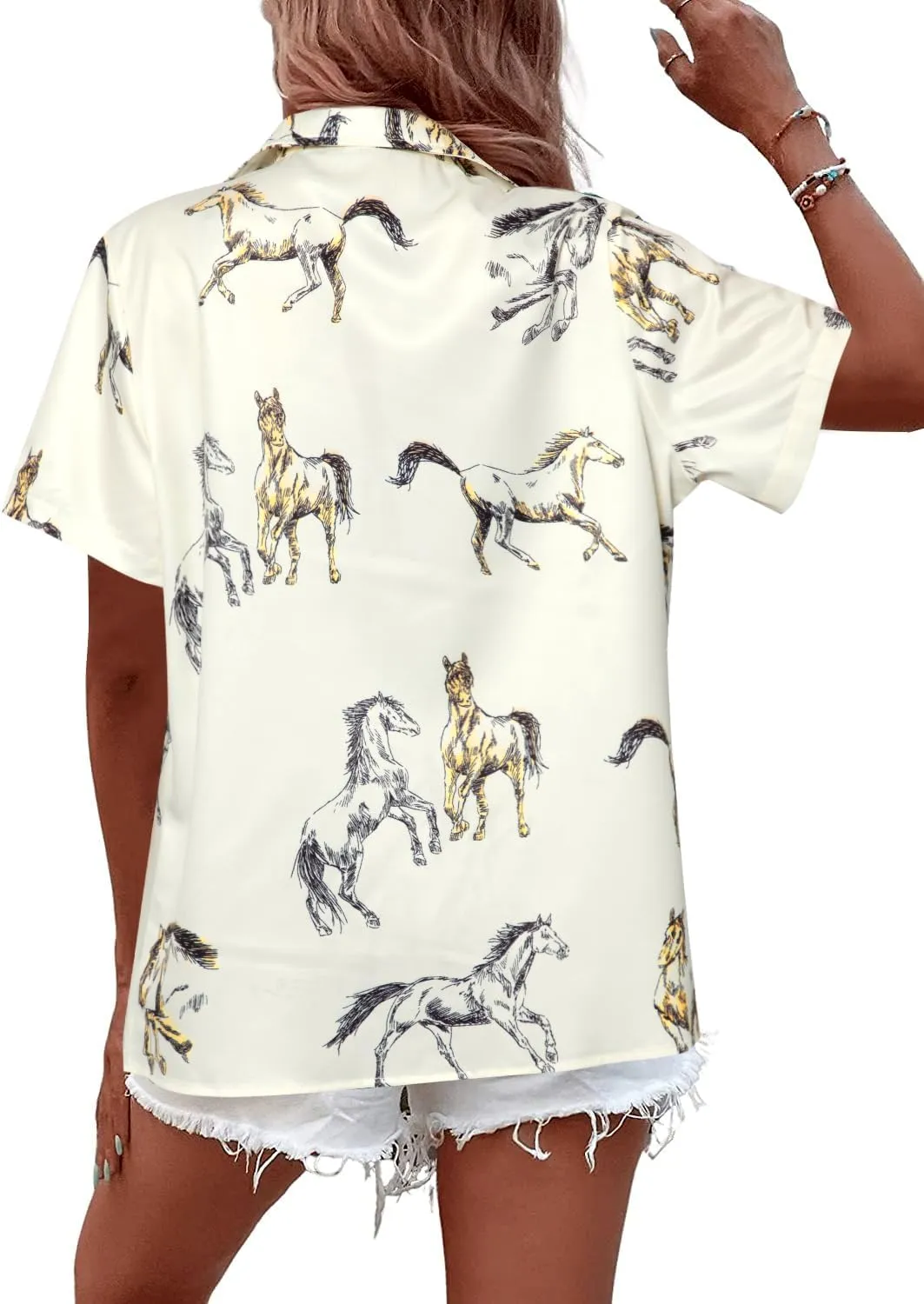 Western Button Down Shirt Women: Cowgirl Short Sleeve Boho Tops Hawaiian Tropical Graphic Tees Summer Vacation Outfit