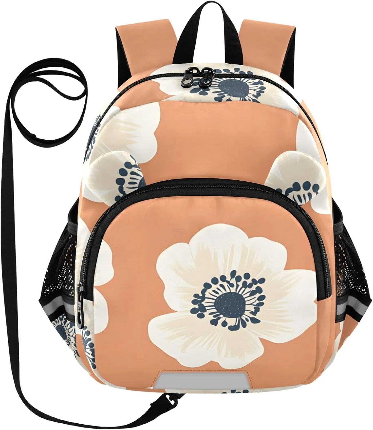 White Anemone Flowers Pattern Toddler Backpack for Girls Boys 3-6, Kids Backpack with Leash, Preschool Kindergarten School Bag Mini Backpack for School Travel