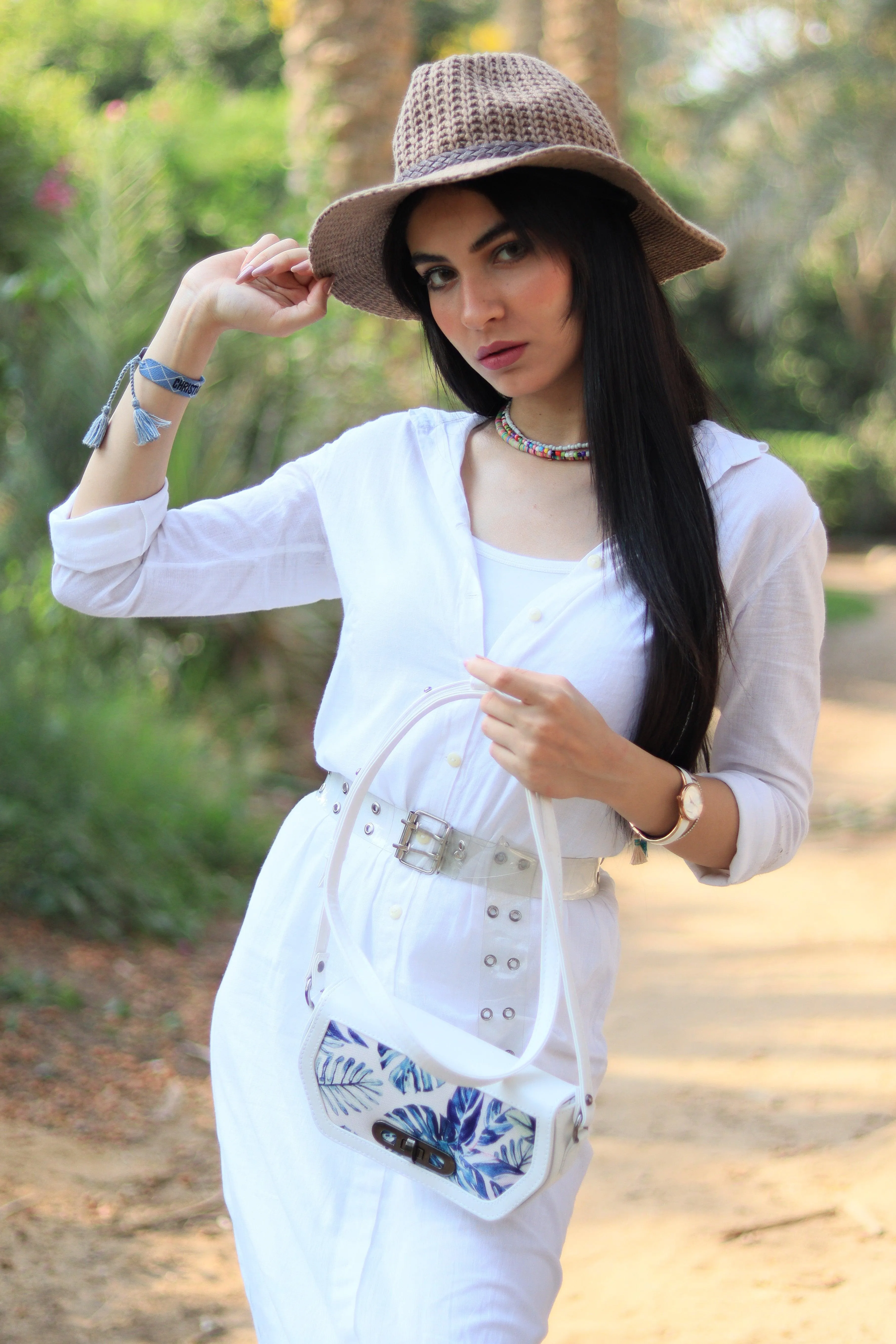 White Swag Crossbody Watercolor tropical