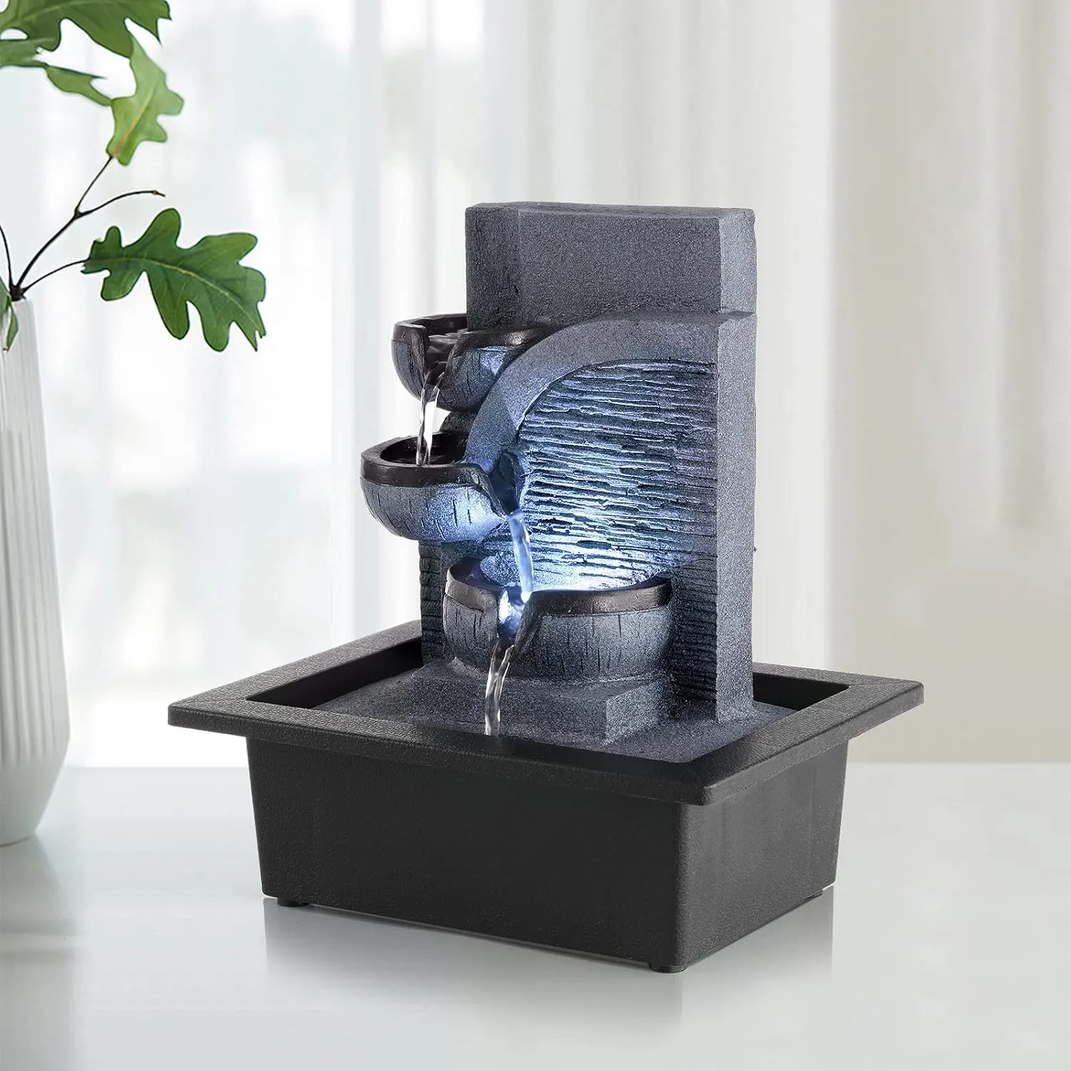 WICHEMI Water Fountains Indoor Waterfall Fountain Tabletop Fountain with LED Light Water Feature Indoor Zen Meditation for Home and Office Indoor Spaces Decor (Style 6)