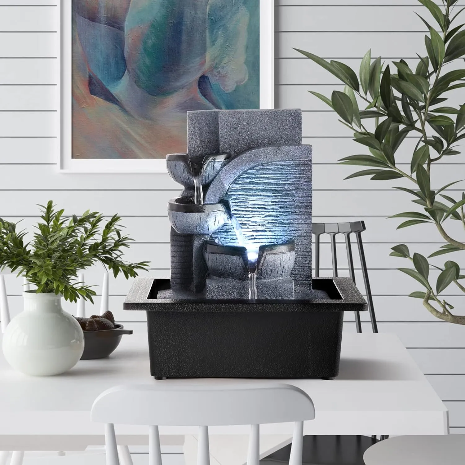 WICHEMI Water Fountains Indoor Waterfall Fountain Tabletop Fountain with LED Light Water Feature Indoor Zen Meditation for Home and Office Indoor Spaces Decor (Style 6)