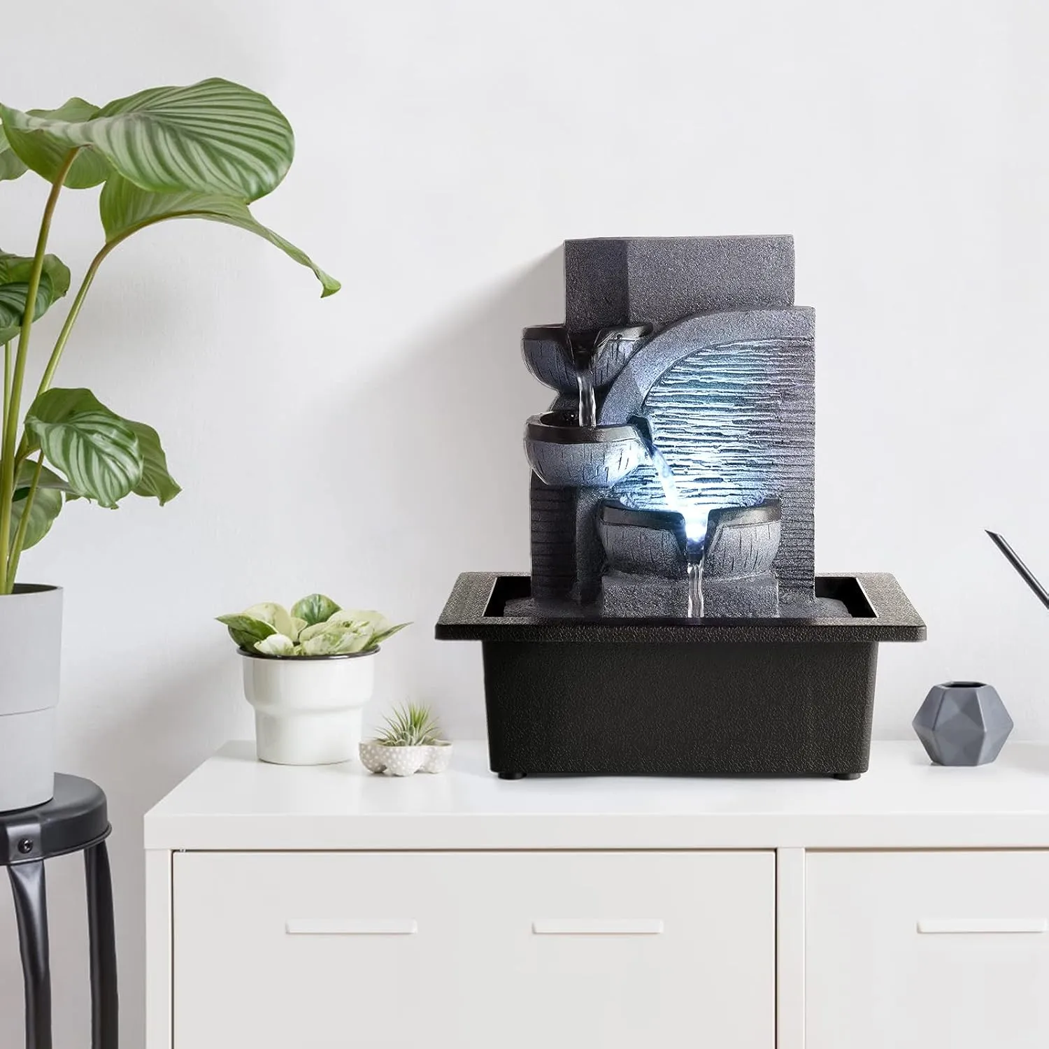 WICHEMI Water Fountains Indoor Waterfall Fountain Tabletop Fountain with LED Light Water Feature Indoor Zen Meditation for Home and Office Indoor Spaces Decor (Style 6)