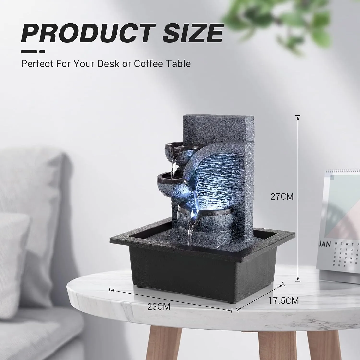 WICHEMI Water Fountains Indoor Waterfall Fountain Tabletop Fountain with LED Light Water Feature Indoor Zen Meditation for Home and Office Indoor Spaces Decor (Style 6)