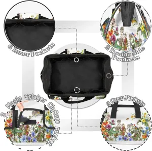 Wildflowers Floral Tool Bag for Men Women Multi-Pockets Wide Mouth Tool Storage Bags 14.8 Inch Waterproof Heavy Duty Tool Bag Organizer for Electrician Mechanic Plumbers Handymen