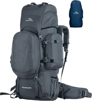 WILDWING 95L Internal Frame Travel Backpack with Detachable Daypack/Camping Hiking Trekking Bag Large Rucksack-Grey
