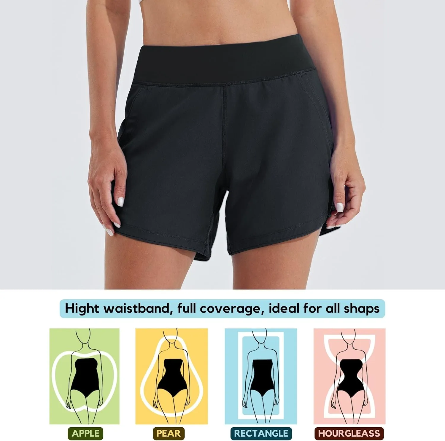 Willit Women's 5" Swim Board Shorts Quick Dry Beach Swimming Shorts UPF 50  High Waisted Liner Pockets