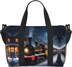 Winter Christmas Snow Night Railway Train print Travel Duffle Bag,Weekender Bags,Gym Duffel Bag,Luggage Duffle Overnight for Women Men