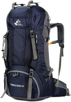 WIYPRQZ 60L Waterproof Hiking Camping Backpack with Rain Cover Camping Travel Bag for Climbing Fishing Men Women (Navy Blue)