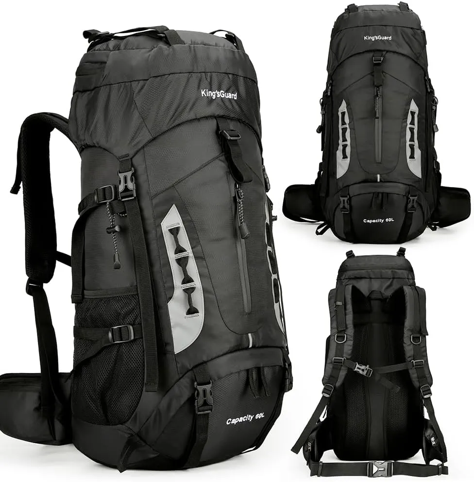 WIYPRQZ 60L Waterproof Lightweight Hiking Backpack Outdoor Sport Daypack with Rain Cover Camping (Black)
