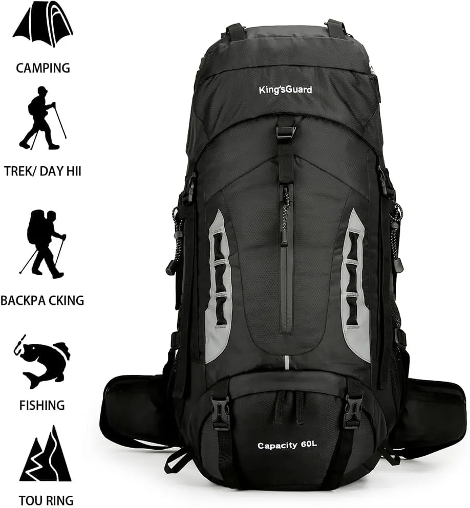 WIYPRQZ 60L Waterproof Lightweight Hiking Backpack Outdoor Sport Daypack with Rain Cover Camping (Black)