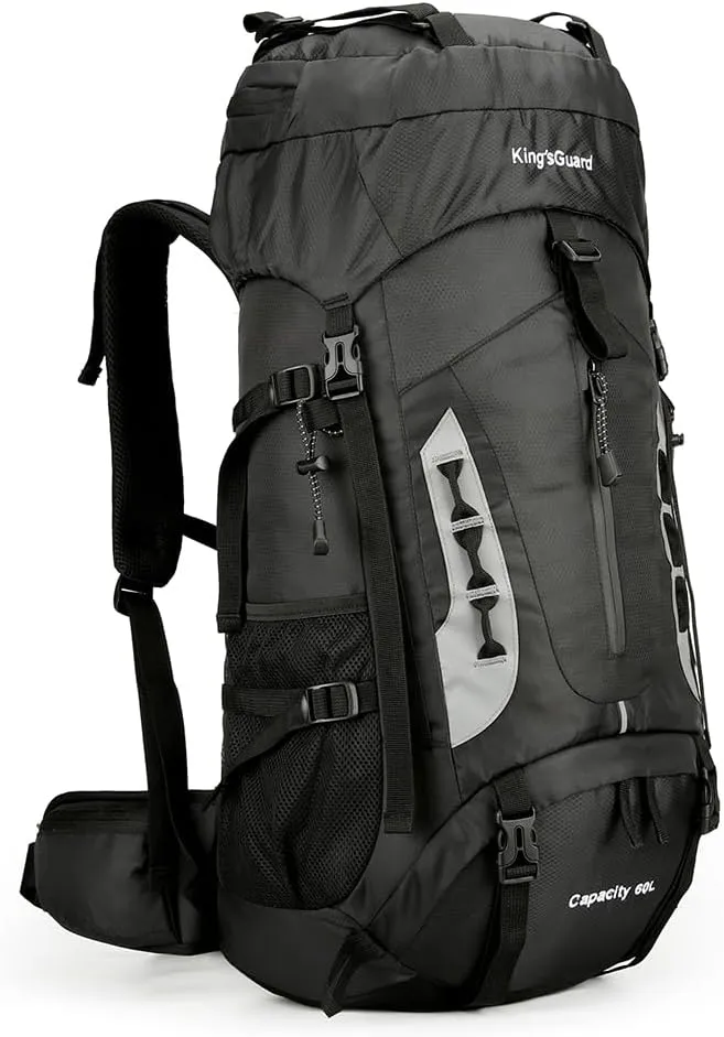 WIYPRQZ 60L Waterproof Lightweight Hiking Backpack Outdoor Sport Daypack with Rain Cover Camping (Black)