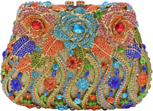 Women Floral Diamond Crystal Purse Vintage Flower Rhinestone Evening Bag Crystal Prom Handbag for Formal Party Wedding