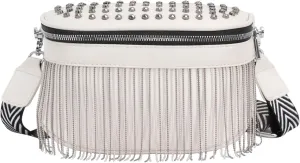 Women Girls Rivet Metal Tassel Faux Leather Fanny Pack Waist Bag Chest Bag Crossbody Shoulder Bag