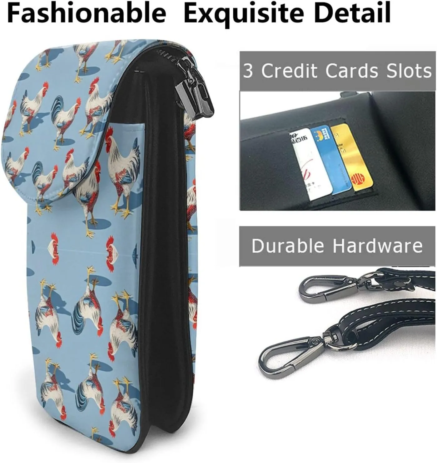 Women Ladies Girls Roomy Pockets Smartphone Neck Travel Wallet Holder Credit Card Jewelry Bag, Water Resistant, Gym Yoga Bag - Rooster Chicken Breeds Art