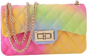 Women Rainbow Handbags Jelly Purse Candy Color Quilted Crossbody Shoulder Bag
