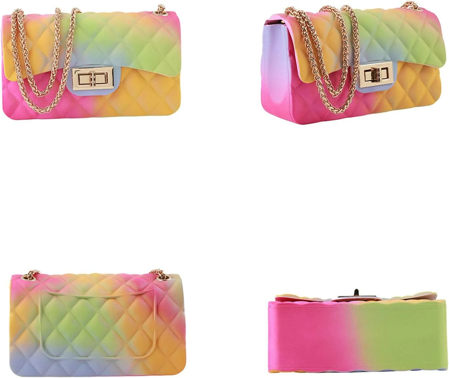 Women Rainbow Handbags Jelly Purse Candy Color Quilted Crossbody Shoulder Bag