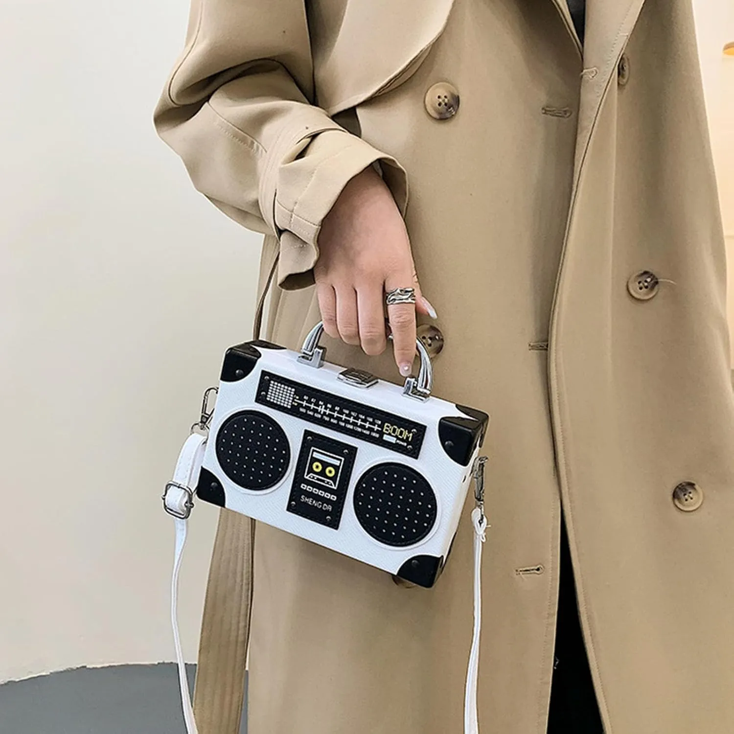 Women Retro Radio Shape Crossbody Bag, Hundred Dollar Bill Box Shoulder Bag, PU Leather Vintage Evening Clutch Purses
