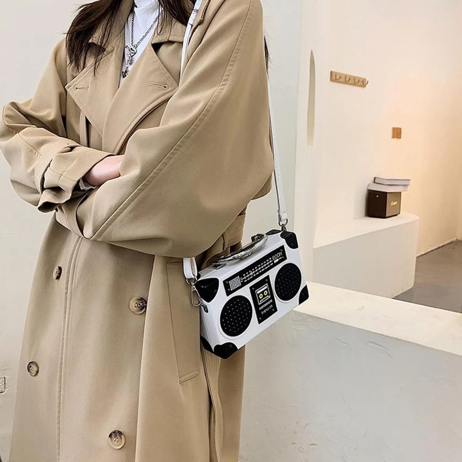 Women Retro Radio Shape Crossbody Bag, Hundred Dollar Bill Box Shoulder Bag, PU Leather Vintage Evening Clutch Purses