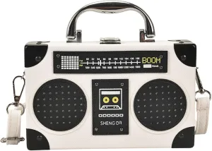 Women Retro Radio Shape Crossbody Bag, Hundred Dollar Bill Box Shoulder Bag, PU Leather Vintage Evening Clutch Purses
