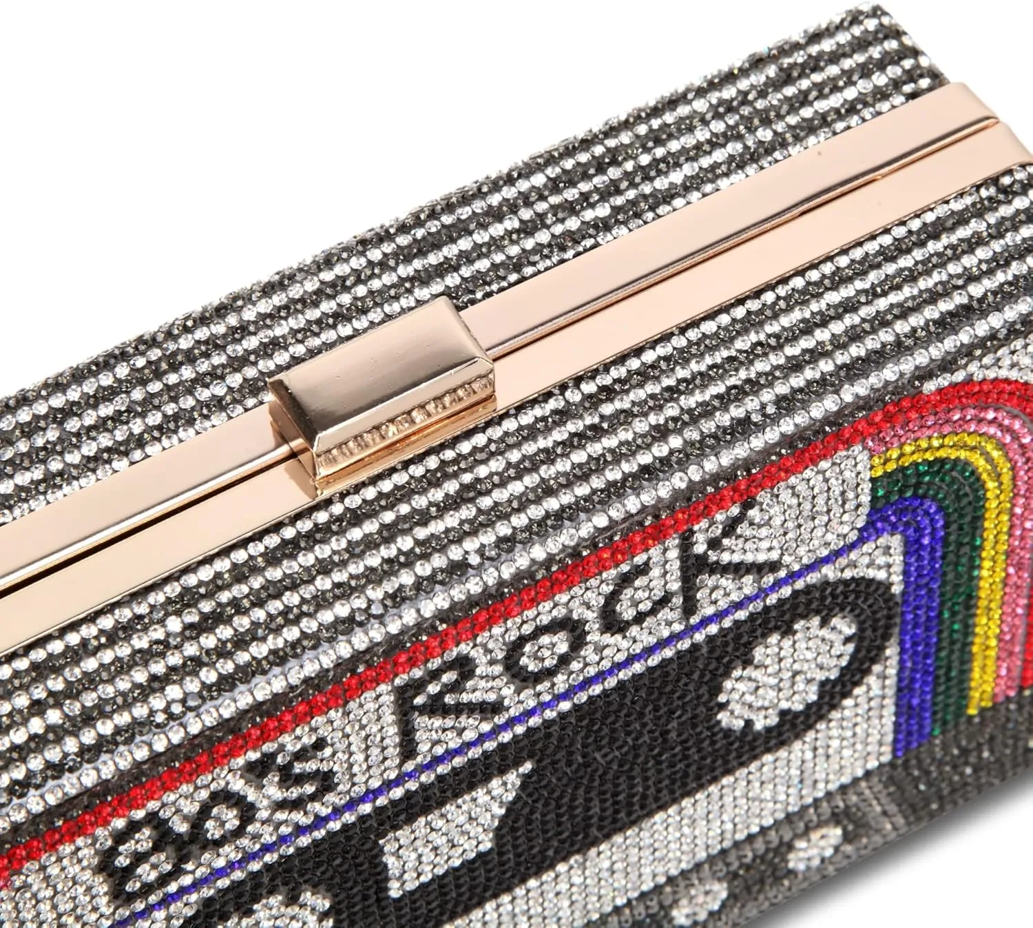 Women Retro Radio Shape Crossbody Bag Rhinestone Metal Vintage Evening Clutch Purses