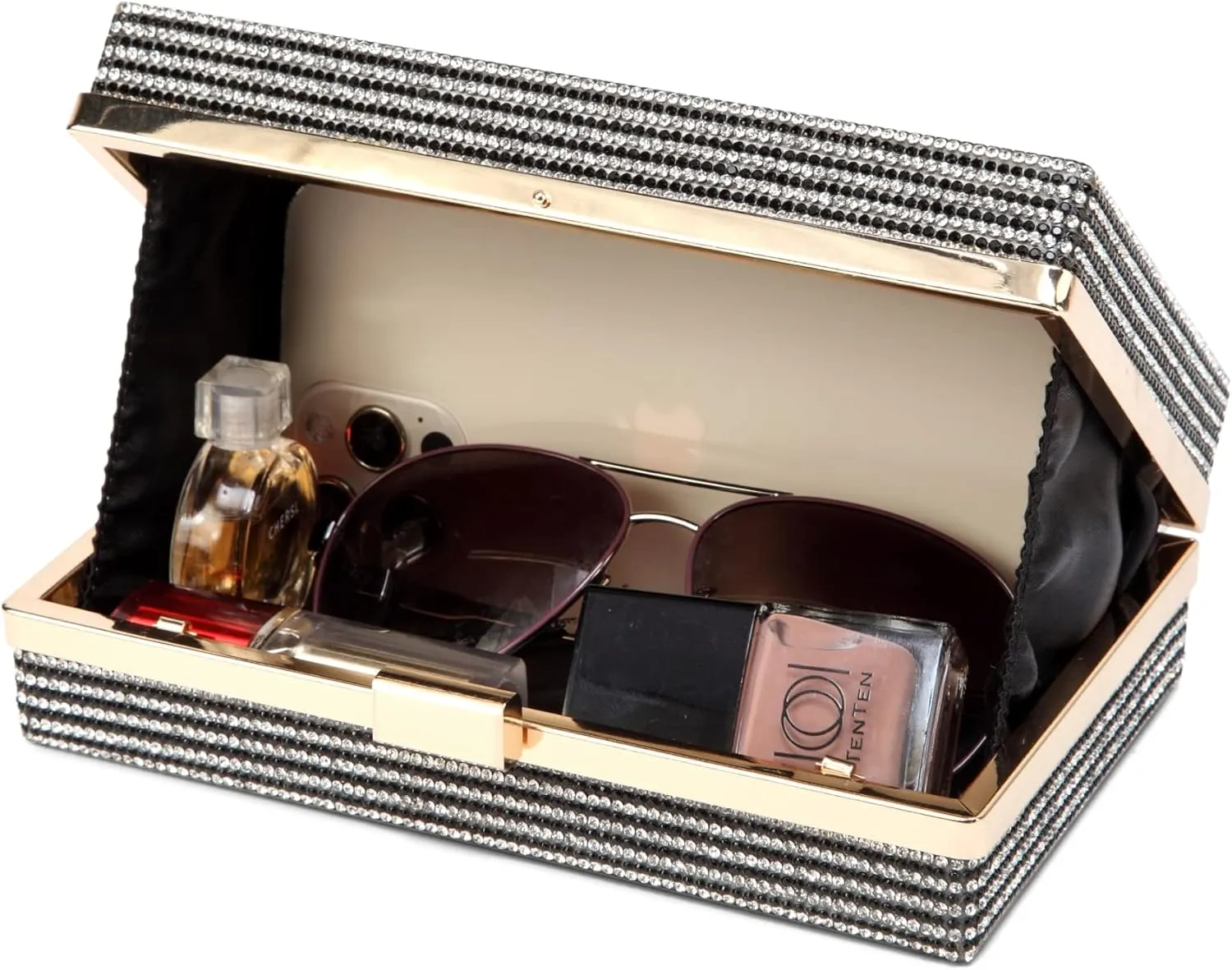 Women Retro Radio Shape Crossbody Bag Rhinestone Metal Vintage Evening Clutch Purses