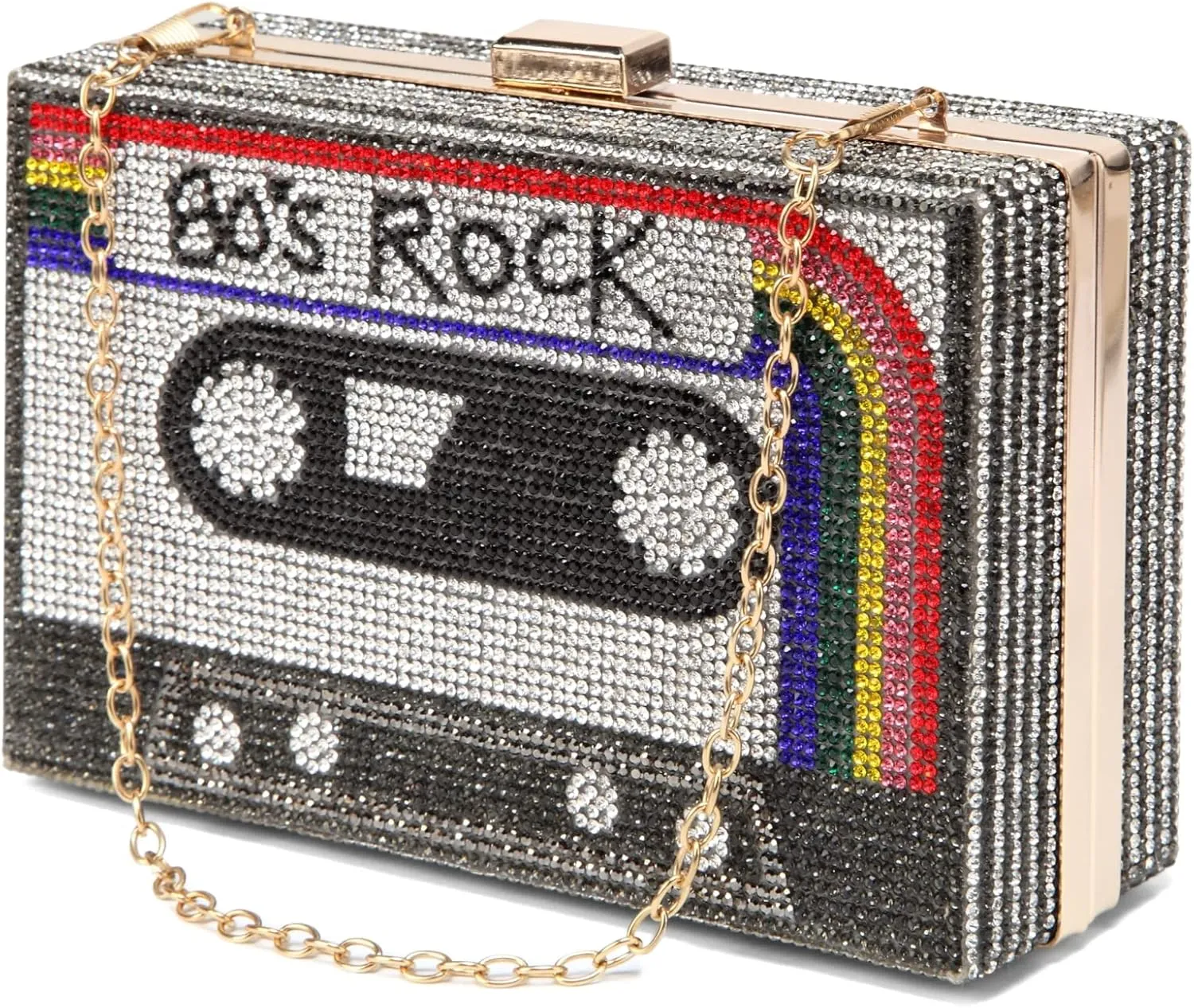 Women Retro Radio Shape Crossbody Bag Rhinestone Metal Vintage Evening Clutch Purses