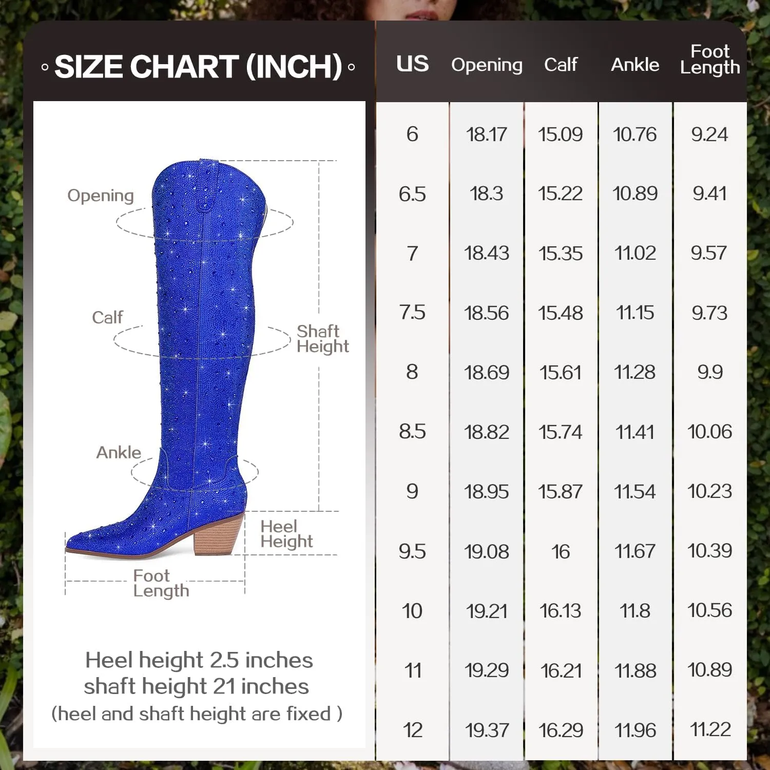 Women Rhinestone Over the Knee Cowboy Boots, Sparkly Bling Cowgirl Boots Western Thigh High Boots Pull-On Side Zippers Chunky Heel Pointed Toe Size5-12 For Fashion&Daily